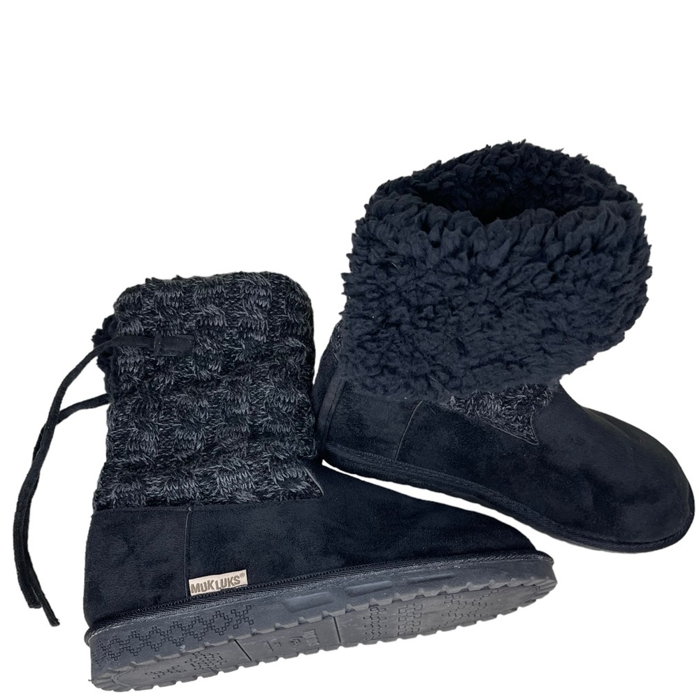 MUK LUKSโ Selena Faux Fur Lined Boots Cable Knit Black Women's Size 8